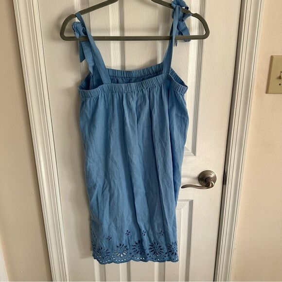 J.Crew Blue Tie Shoulder Eyelet Dress Size Medium - Picture 8 of 10